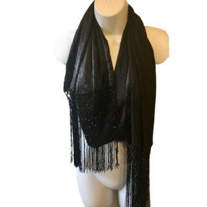 Jones New York Scarf Black Long Beaded Fringed